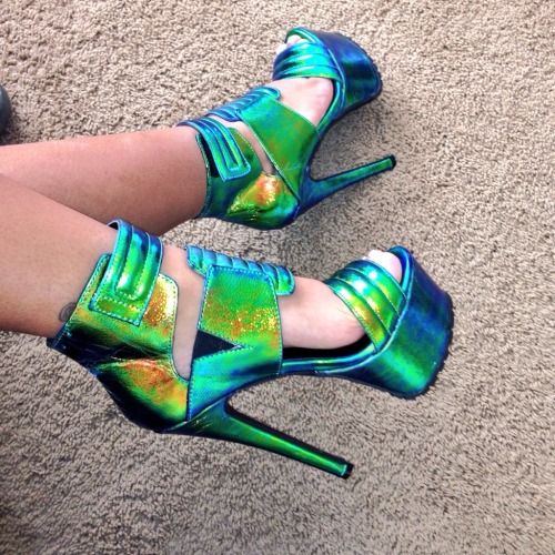green iridescent heels