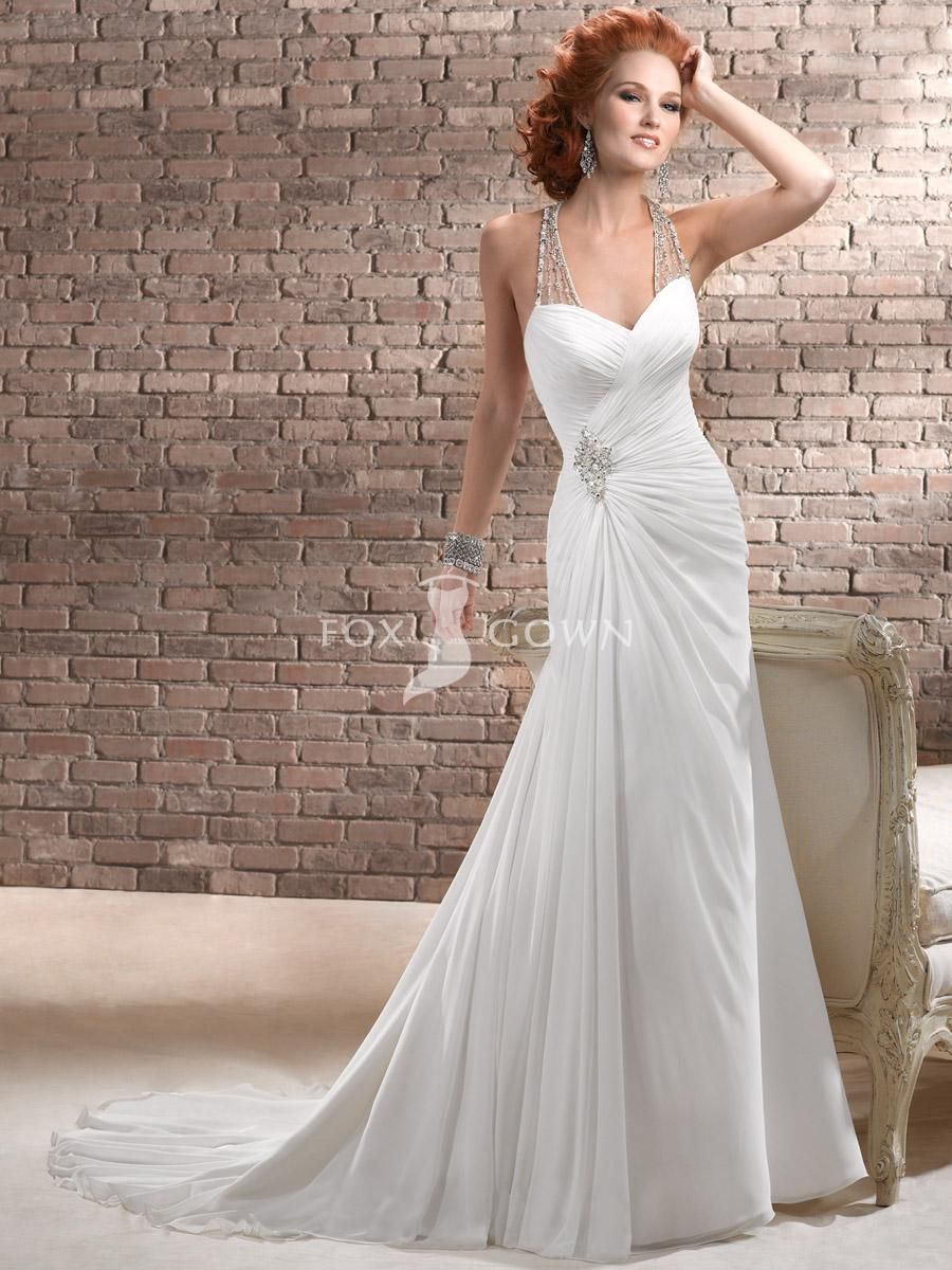 Halter Wedding Dresses Regarding Sheath Chiffon Gown Halter Wedding Dresses Regarding Sheath Chiffon Gown With Jewelry Inspired Straps