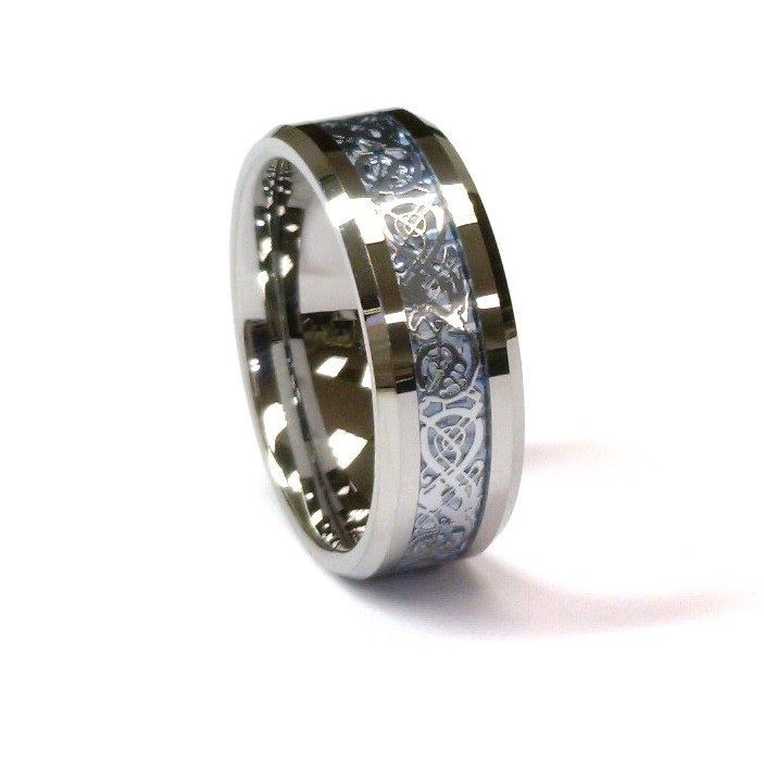Amz 8mm Tungsten Carbide Ring Silver Celtic Dragon On Sky Men S 8mm Silver Celtic Dragon Tungsten Carbide Ring Men Jewelry Wedding Band All Size Lily