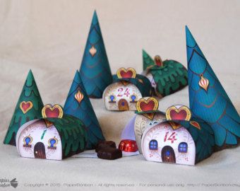 Calendrier de l'Avent à imprimer, Village de Noël de pingouins, d'adorables boîtes cadeau pingouins, igloos, 3 sapins de Noël, Décor de Noël #calendrierdel#39;aventdiy