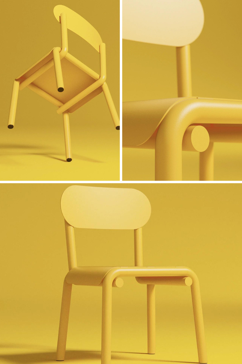 Minimalistic yellow chair is a simple experiment in the bending and twisting of metallic tubes