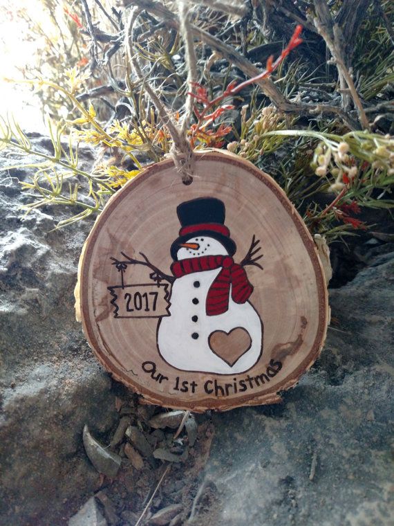 En bois Bonhomme de neige Arbre de Noël décoration /"LET IT SNOW/" fait main