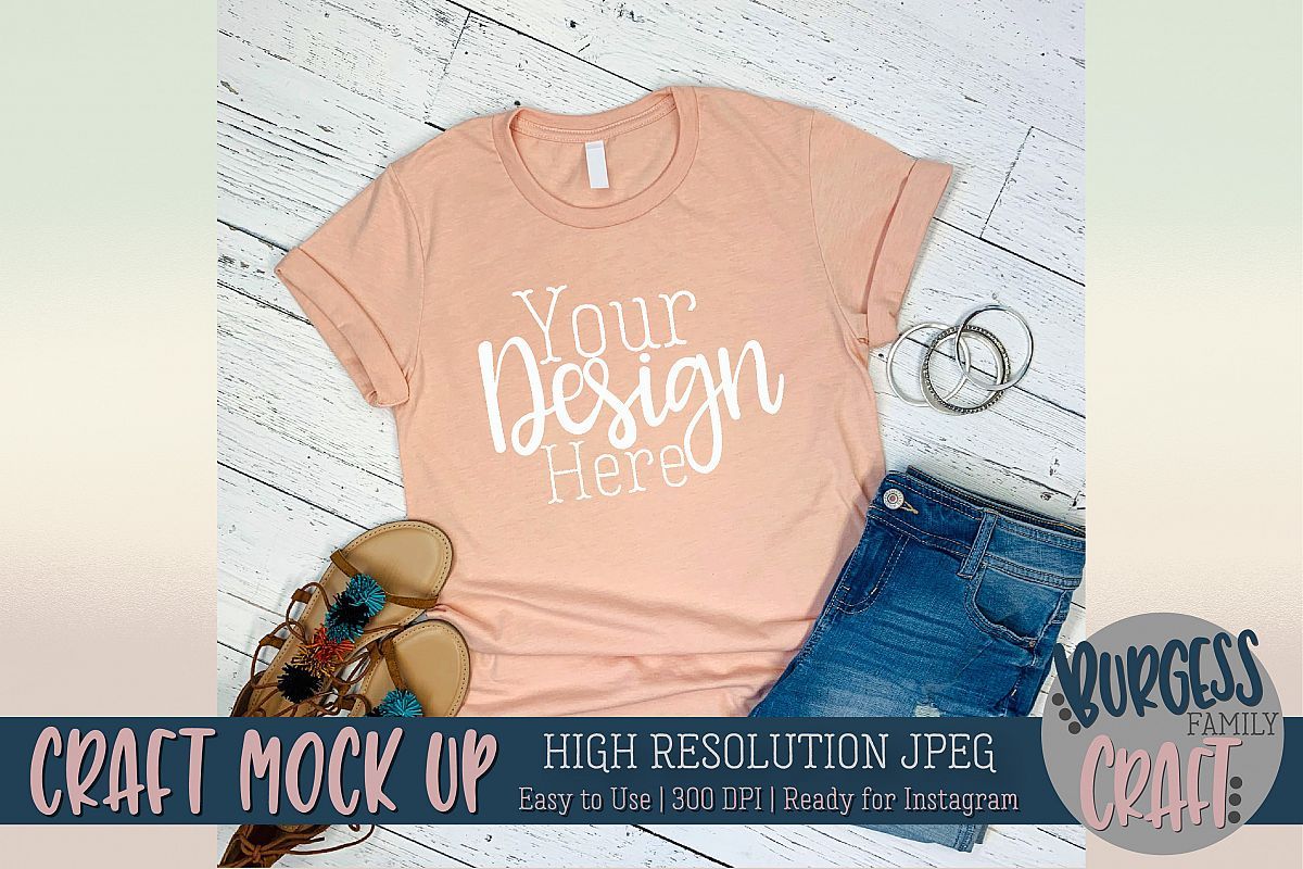 Download Peach t-shirt 3001 Craft mock up | High Res JPEG (230238 ...