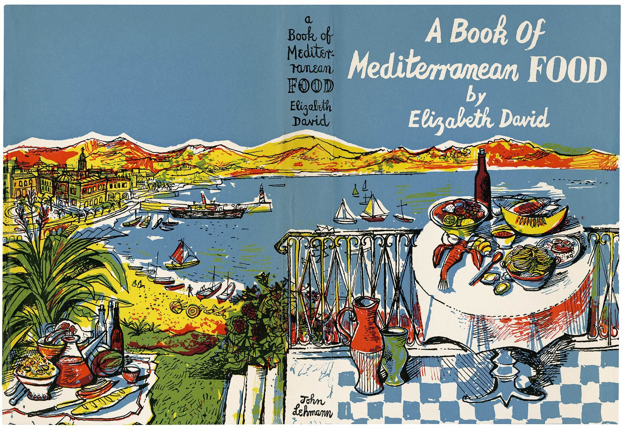 Jacket illustration for Elizabeth David's Book of Mediterranean Food by John Minton (1950)