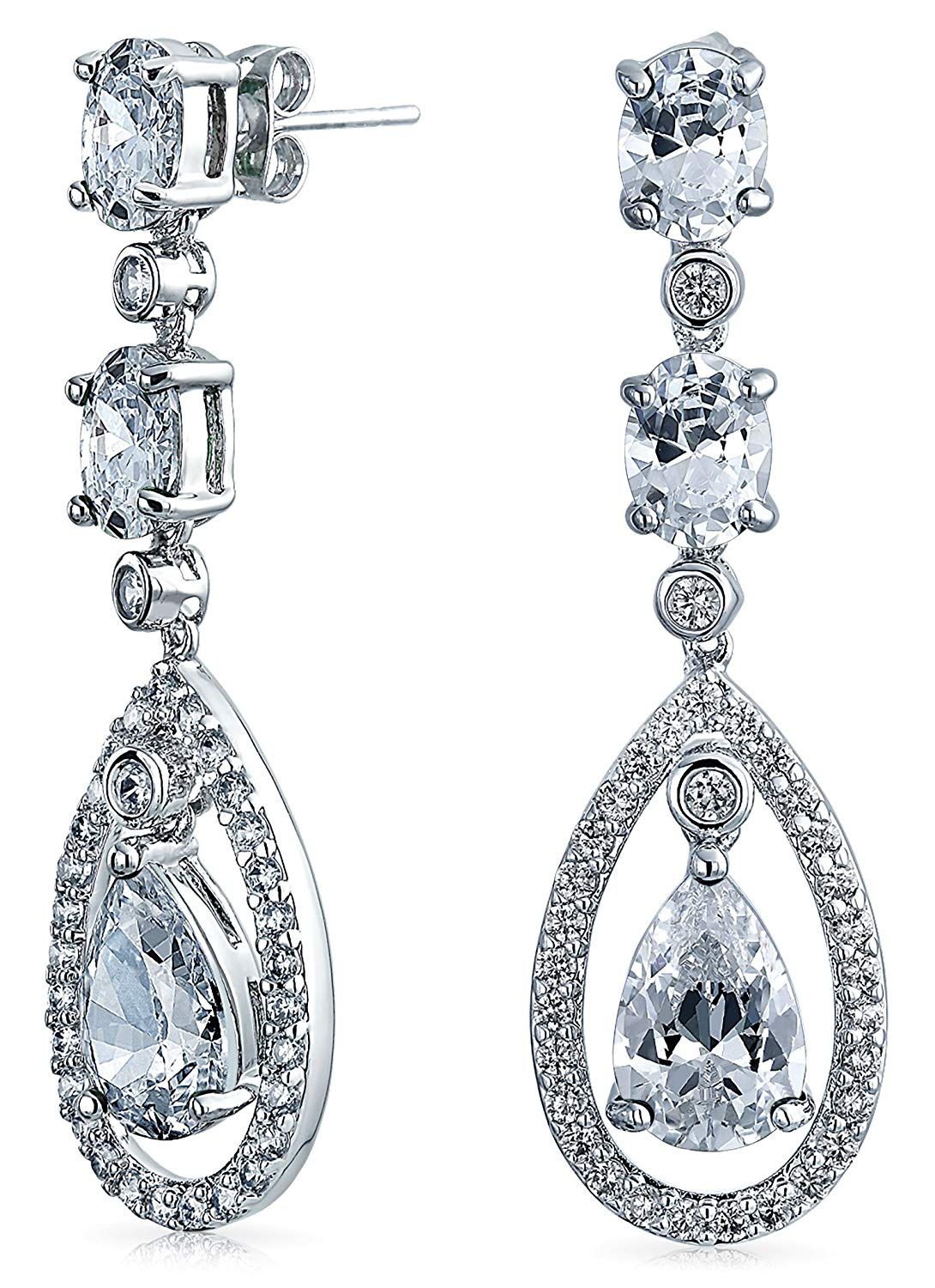 Bling Jewelry Bridal Cz Oval Teardrop Dangle Chandelier Earrings 2in Bling Jewelry Bridal Cz Oval Teardrop Dangle Chandelier Earrings 2in Rhodium Plated Brass Check