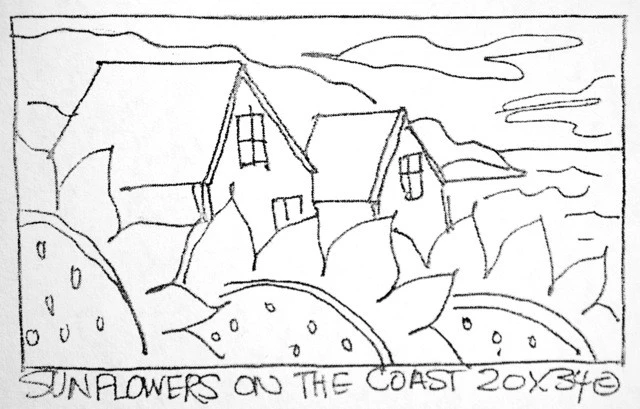 Sunflowers on the Coast 20X34 – Deanne Fitzpatrick Rug Hooking Studio Rug Hooking Patterns Free, Rug Hooking Patterns Primitive, Rug Hooking Designs, Primitive Rugs, Rug Patterns, Punch Needle Patterns, Punch Needle Embroidery, Applique Patterns, Cross Stitch Embroidery