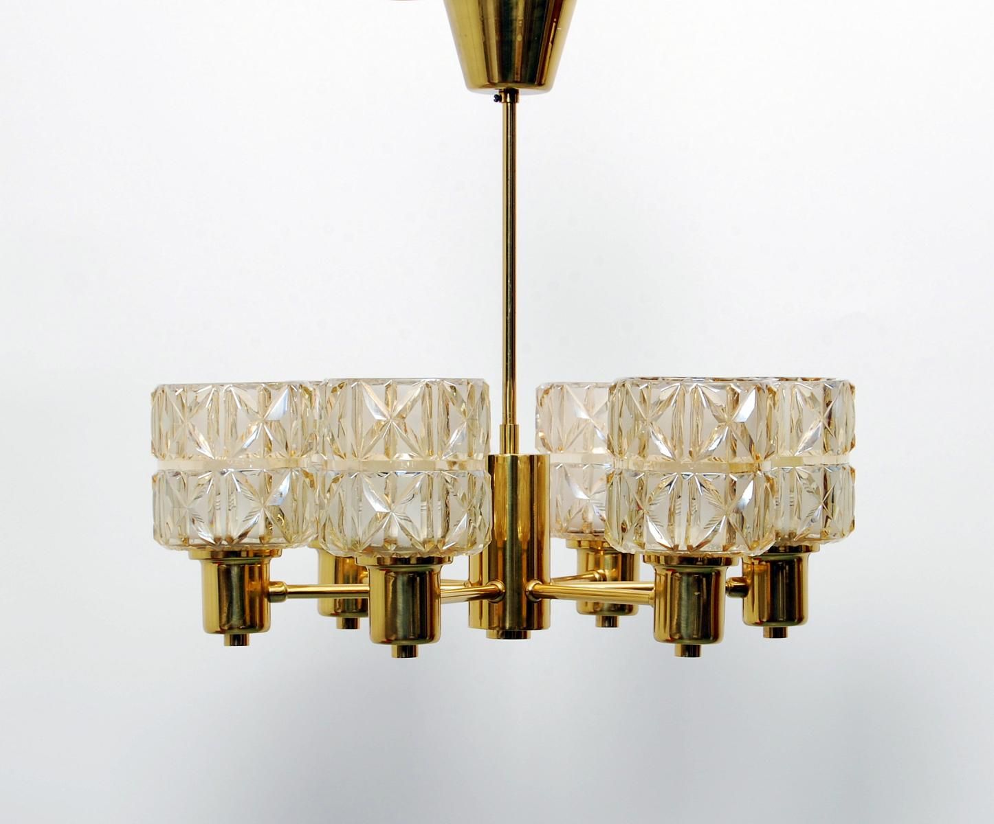 brass chandelier by hans agne jakobsson for markaryd 1950 Hans Agne Jakobsson, taklampa |