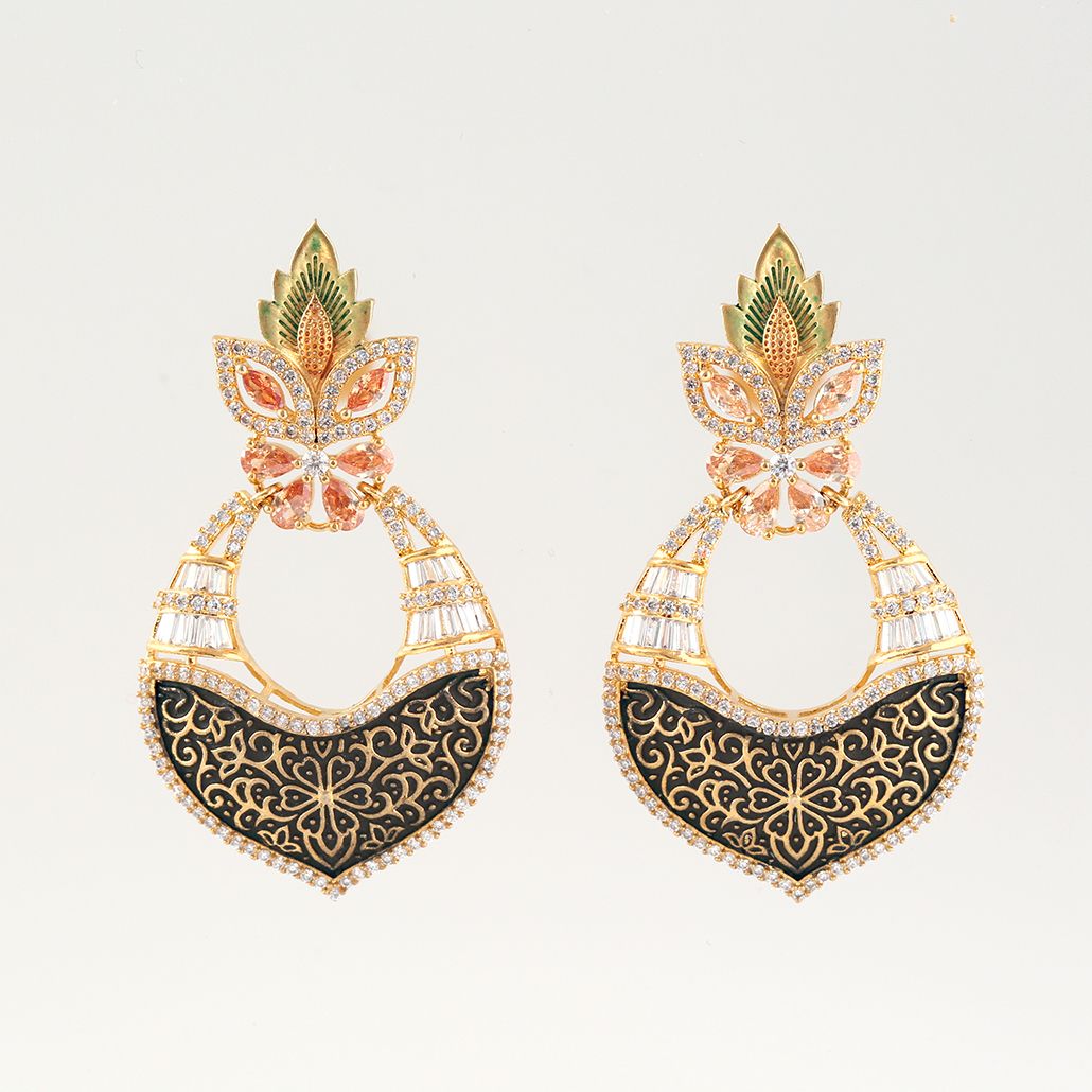 Indian Designs - Meenakari Floral Design Kundan Brass Golden Color Dangler Earrings for Women, $21.99 (https://www.indiandesigns.com/meenakari-floral-design-kundan-brass-golden-color-dangler-earrings-for-women/) Bali Earrings, Women's Earrings, Dangle Drop Earrings, Dangler Earrings, Danglers, White Cz, Indian Style, Golden Color, Cz Stone