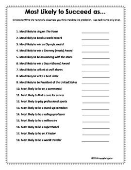 Most Likely To Questions >> End Of Year Activity Class Superlatives Most Likely To Most Likely To Questions >> End Of Year Activity Class Superlatives Most Likely To