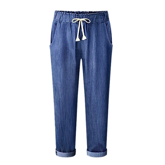 Women High Elastic Waist Trousers Jeans Denim Casual Loose Long Pants Plus Size