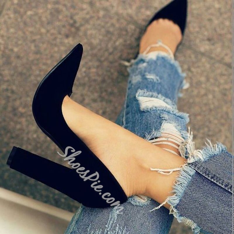 all black chunky heels
