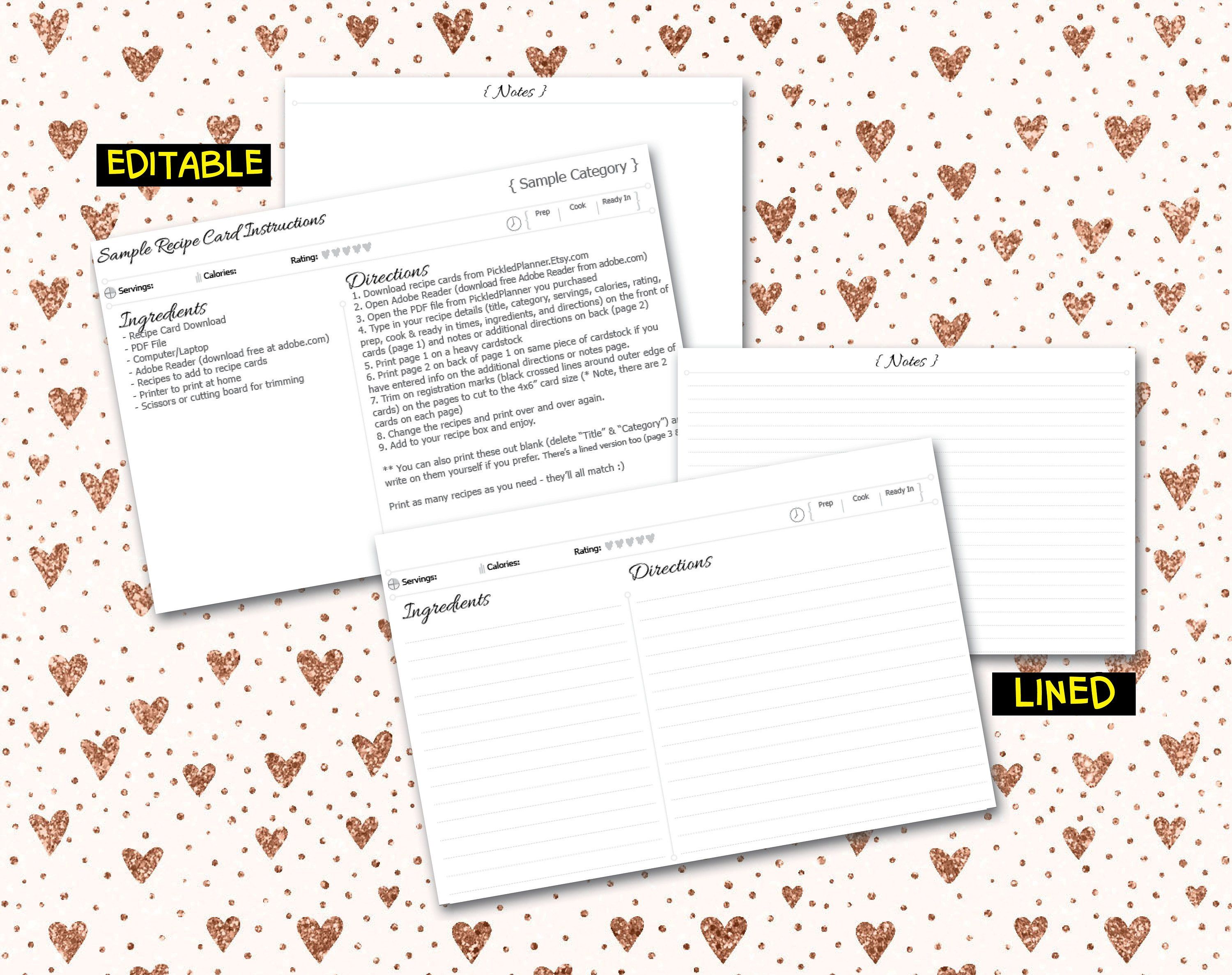 Editable Gray Line Printable Recipe Cards 4 x 6 Etsy