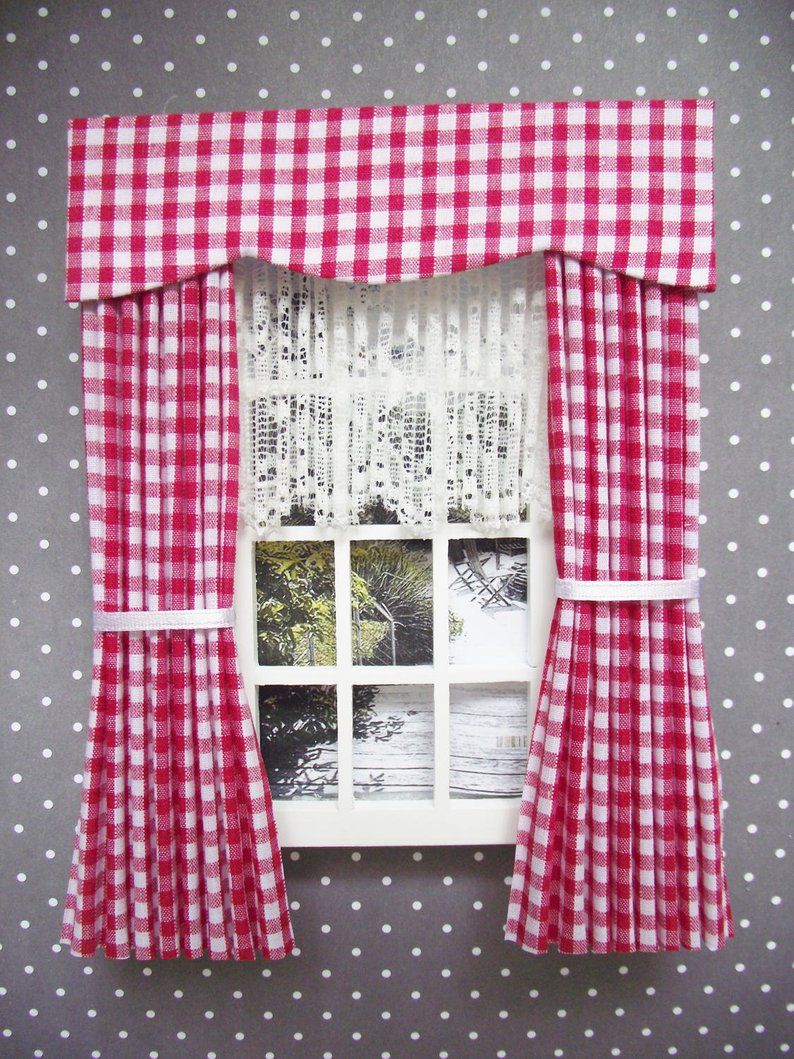 Miniature doll house curtains drapes with pelmet red gingham Etsy in
