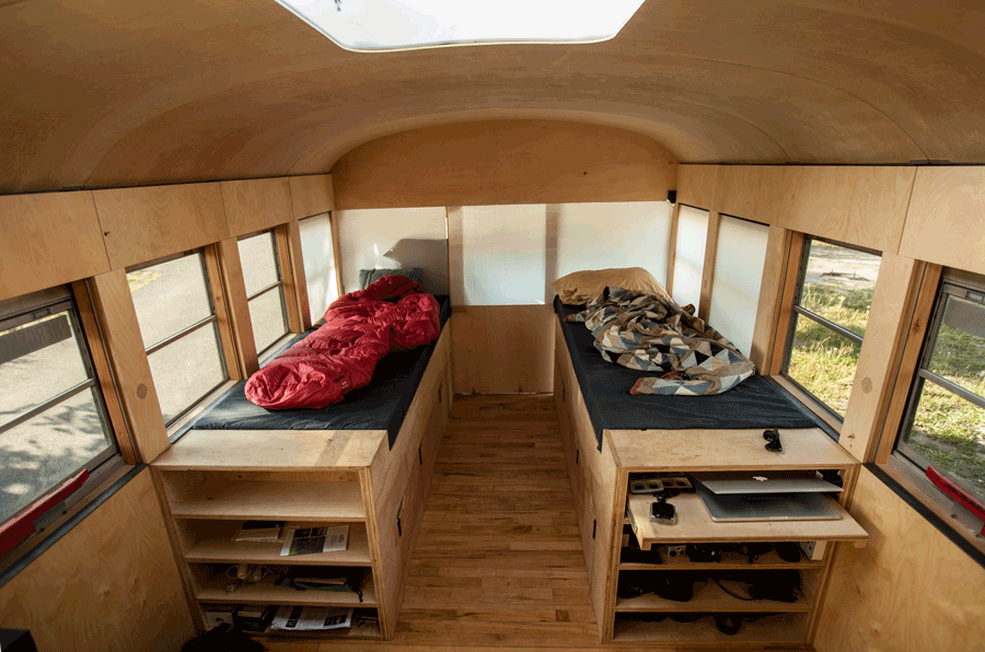 Architecture student converts school bus into mobile home Architecture student converts school bus into mobile home