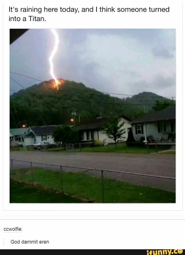 It's raining here today, and I think someone turned into 3 Titan. – popular memes on the site iFunny.co #attackontitan #animemanga #its #raining #here #today #think #turned #titan #pic All Out Anime, Tv Anime, Fanarts Anime, Anime Meme, Manga Anime, Aot Memes, Funny Memes, Mikasa, Attack On Titan Meme
