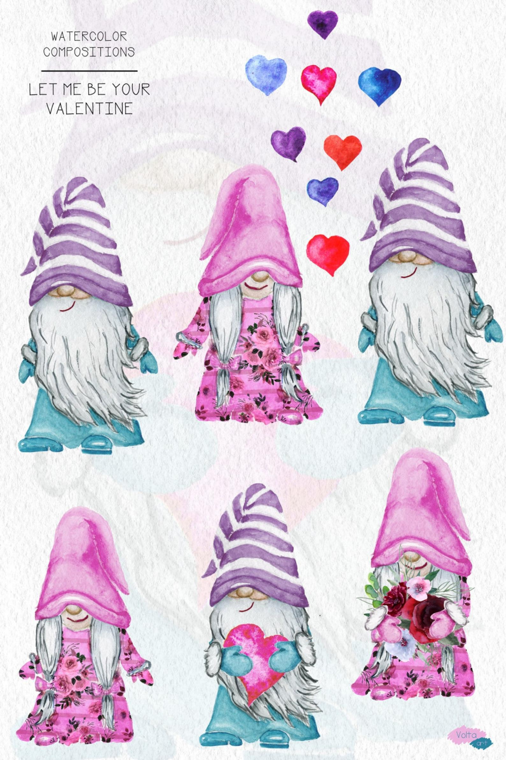 Download Pastel Watercolor Gnomes clipart, St. Valentine's day ...
