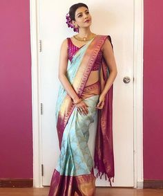 30+ Bridal Kanjivaram Sarees For Traditional Yet Modern Indian Brides To Take Inspiration From! Silk Saree Blouse Designs Patterns, Silk Kurti Designs, Designer Blouse Patterns, Kanjivaram Sarees Silk, Indian Silk Sarees, South Silk Sarees, South Indian Sarees, Indian Blouse, Saree Wearing Styles