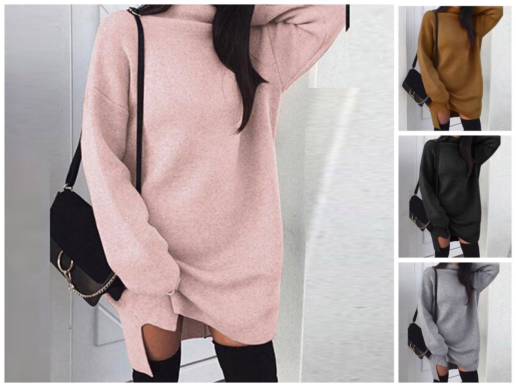 Women Plus Size Long Sleeve Mini Dress Pullover Sweater Jumper Casual Sweatshirt Women Plus Size Long Sleeve Mini Dress Pullover Sweater Jumper Casual Sweatshirt