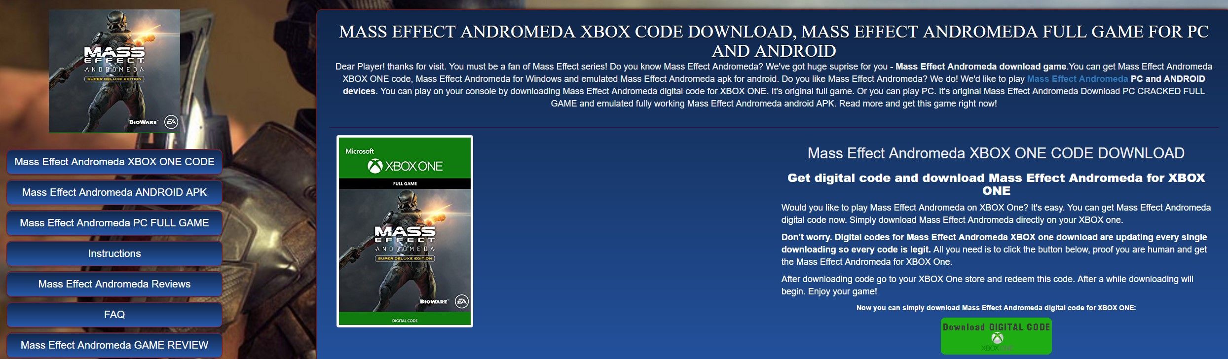 MASS EFFECT ANDROMEDA DOWNLOAD PC, MASS EFFECT ANDROMEDA XBOX ONE CODE and APK We'