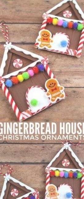 These Popsicle Stick Gingerbread House Christmas Ornaments are an adorable and f...