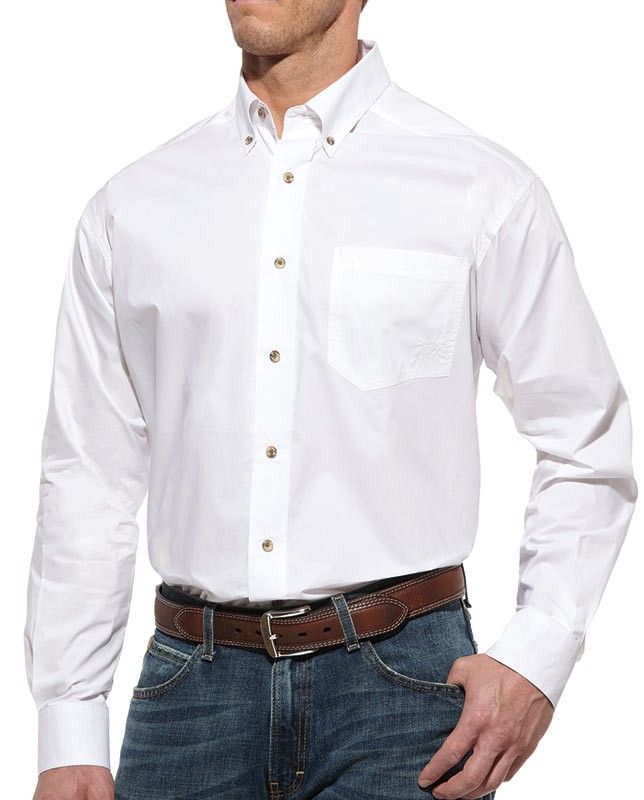 Ariat® Men/'s Solid Twill White Long Sleeve Button Shirt 10000503