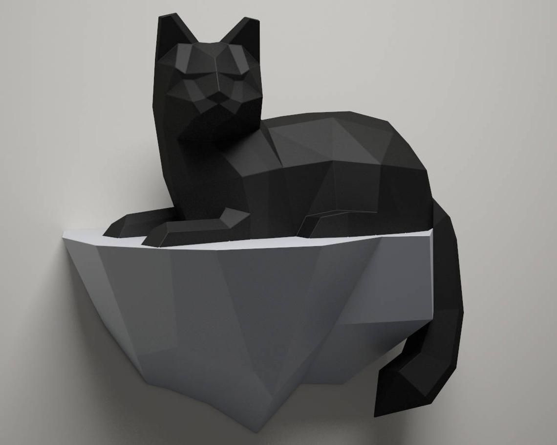 Gato de papercraft en una roca construcción de la pared Etsy Paper Gato de papercraft en una roca construcción de la pared Etsy Paper