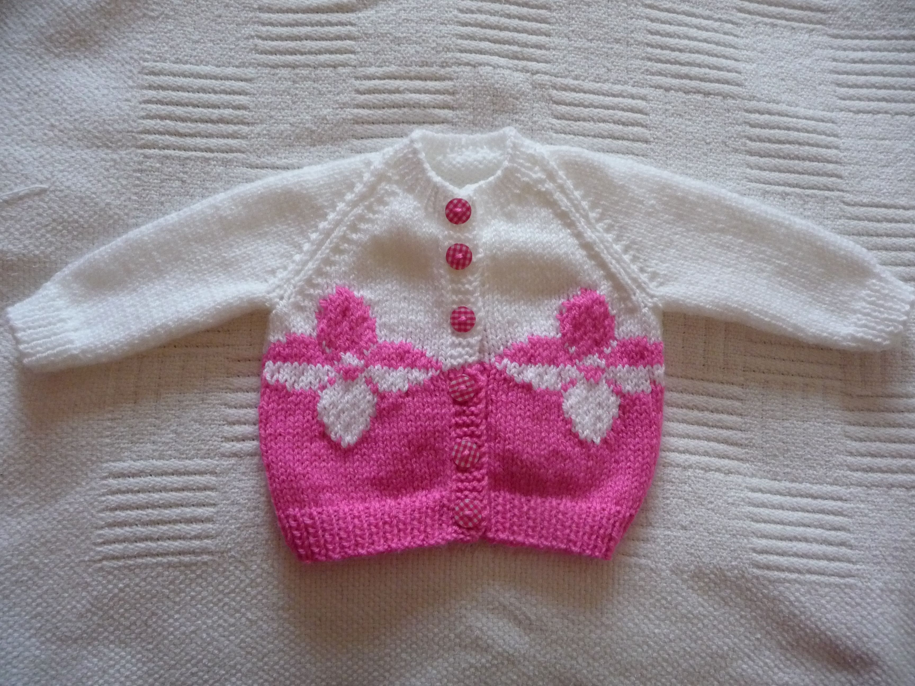 Pink And White Baby Cardigan With Flowers Orgu Pink And White Baby Cardigan With Flowers Orgu