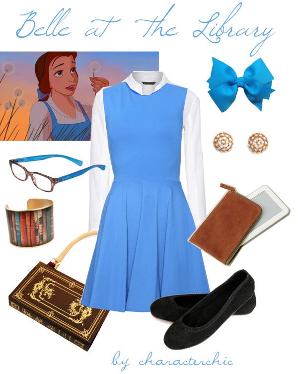 Character Chic: Belle at the Library #disney #fashion #disneybound #disneybounding #polyvore #belle #princess #beautyandthebeast #beauty #beast #library Princess Inspired Outfits, Disney Princess Outfits, Cute Disney Outfits, Disney Themed Outfits, Disney World Outfits, Disney Inspired Fashion, Disney Dresses, Outfits For Teens, Cute Outfits