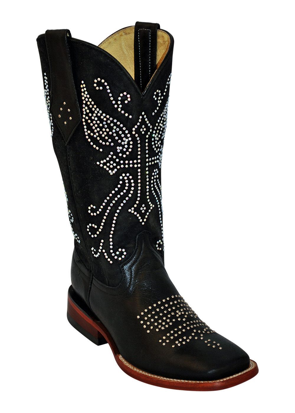 Women/'s Distressed Leather Full Rhinestone Cowgirl Western Boots Snip White