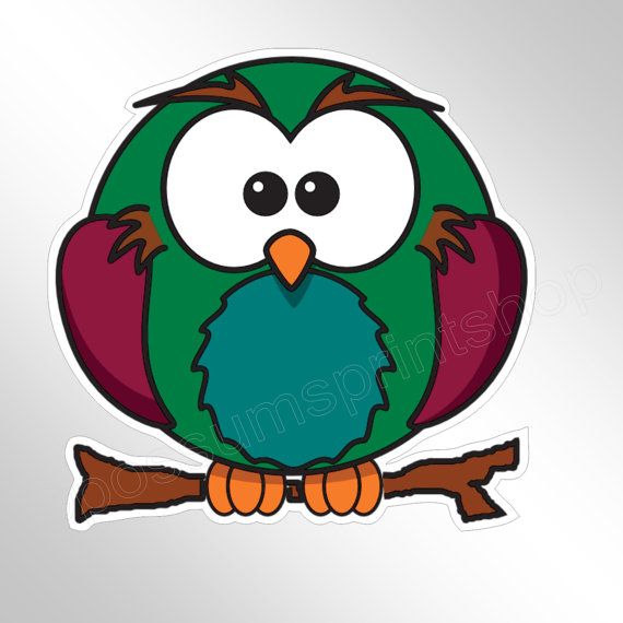 Handsome Green And Blue Owl Sticker Decal Cute And Funny