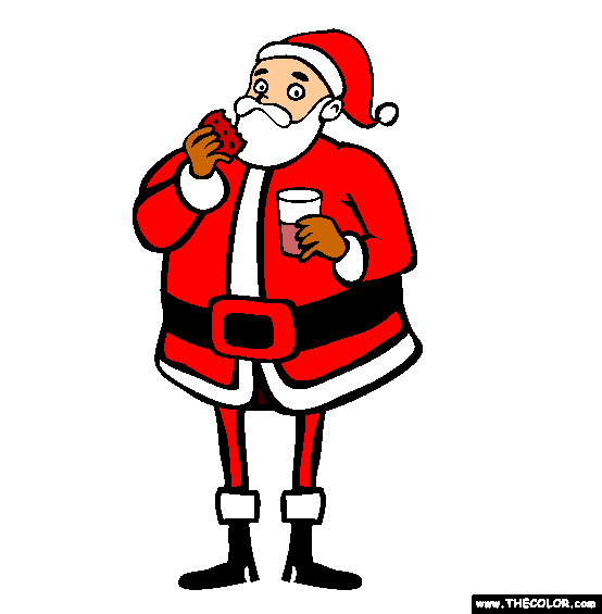 Santa Eating Cookies and Milk Coloring Page | Coloring pages, Online