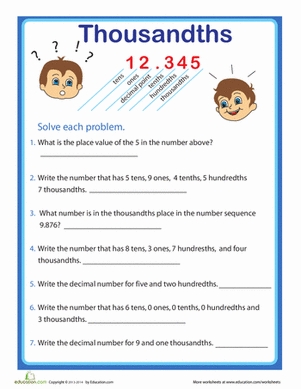 place value practice thousandths third grade pinterest math looking for a worksheet to help your kid practice determining place value this printable is great for working with decimal places
