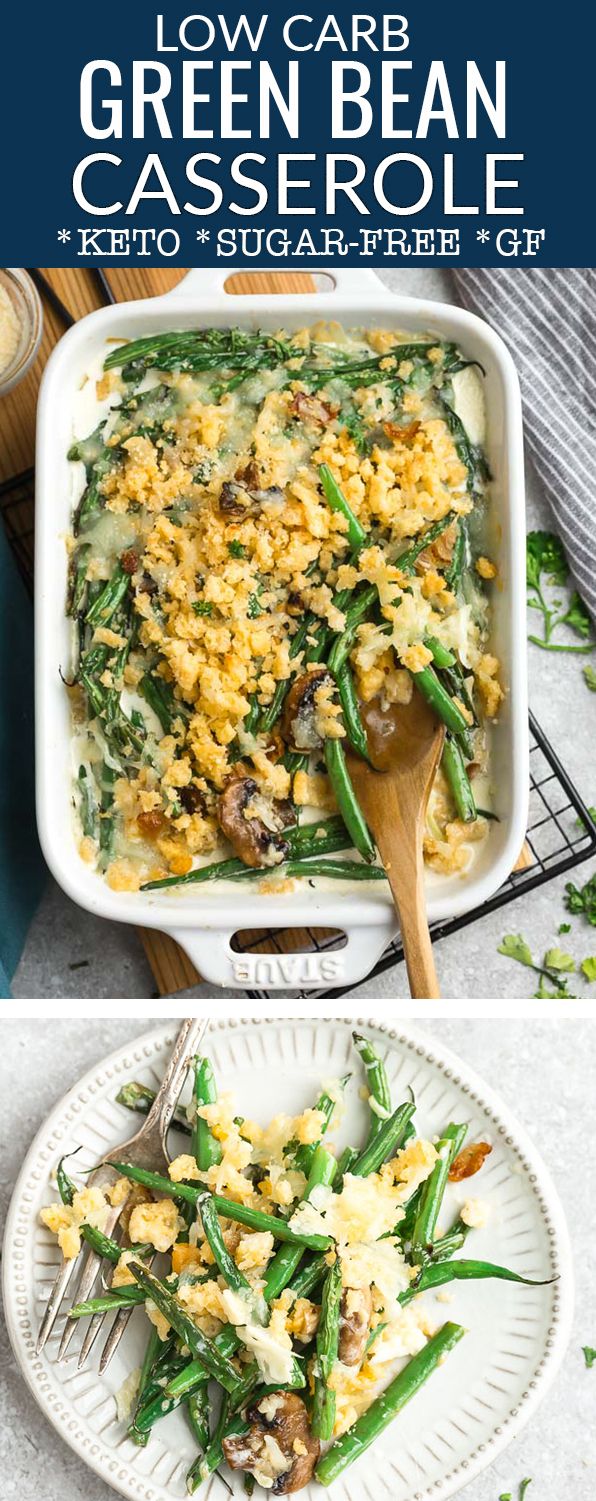 Low Carb Green Bean Casserole – made entirely from scratch using fresh green beans and a crunchy Parmesan cheese topping (instead of fried onions). Simple & easy to make perfect for Thanksgiving, Christmas or Easter holiday dinners. Best of all, full of delicious flavors using gluten free, keto friendly ingredients and no frozen or canned cream of mushroom soup. #greenbeancasserole #Thanksgiving Easy Casserole Recipes, Crockpot Recipes, Soup Recipes, Vegetarian Recipes, Healthy Recipes, Potato Recipes, Healthy Meals, Pasta Recipes, Free Recipes