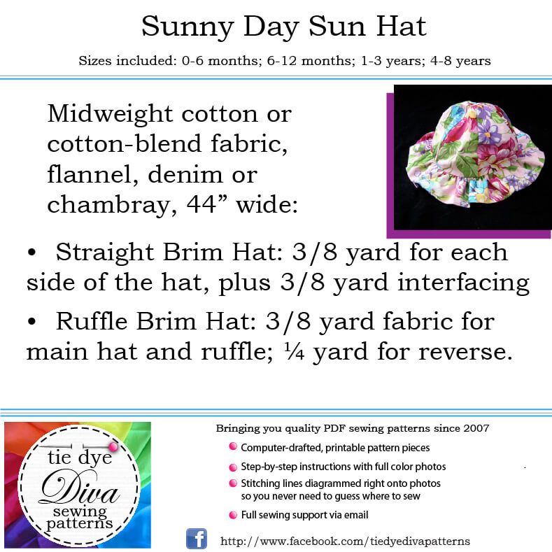 Download Sunny Day Sun Hat Pattern 0 to 8 years - Tie Dye Diva Patterns | Beginner sewing projects easy ...