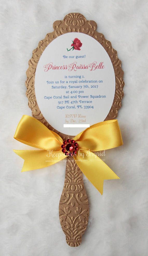 Set Of 15 Mirror Invitations In Embossed Gold Cardstock With Yellow Set Of 15 Mirror Invitations In Embossed Gold Cardstock With Yellow Satin Ribbon And Sparkle Detail On Top Perfect For A Beauty Princess Party