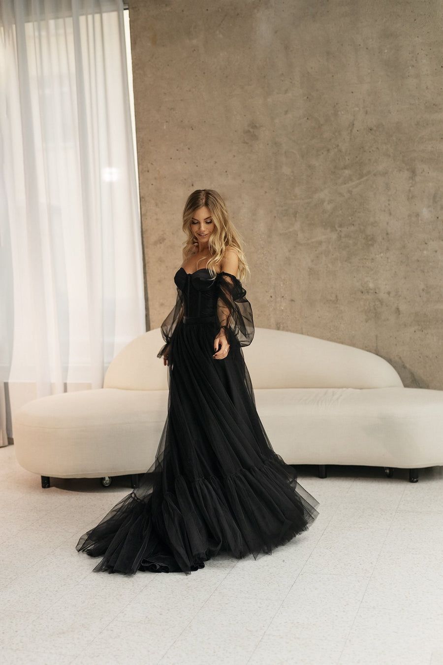 Black wedding dress with long sleeves and detachable skirtThis dress is perfect for informal wedding or for your Renewing Wedding Vows AnniversaryThe dress is 2 piece - full long ball how skirt and separate corset style top with sleeves , so you can wear this top again with jeans or more casual skirt Dress is made to m Dark Wedding Theme, Black Wedding Gowns, Wedding Reception Dress, Wedding Dresses Plus Size, Tulle Wedding Dress, Fancy Dresses, Bride Dress, Wedding Vows, Black Gothic Wedding Dresses