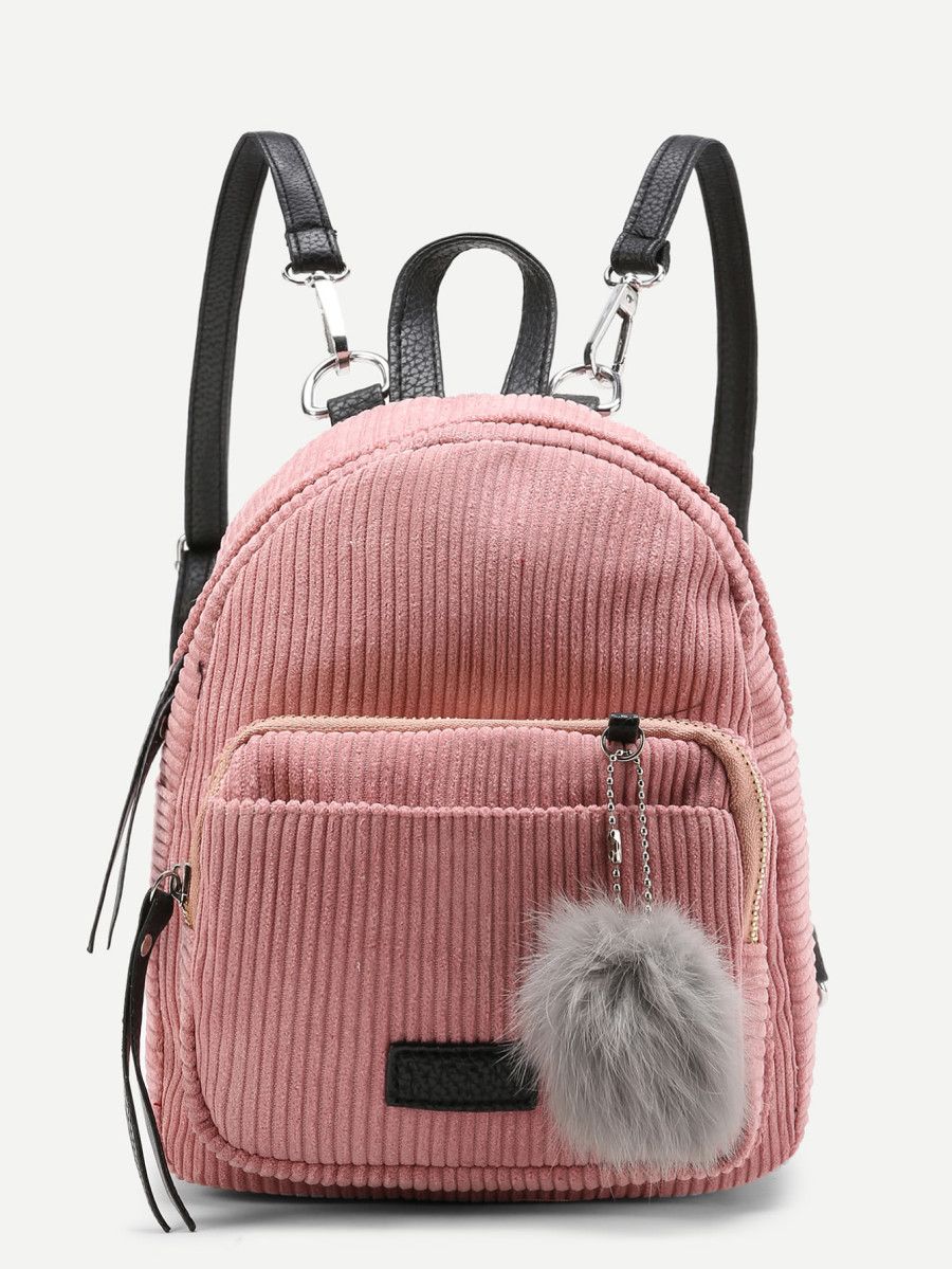 Shop Pom Pom Decorated Corduroy Backpack online. SheIn offers Pom Pom ...