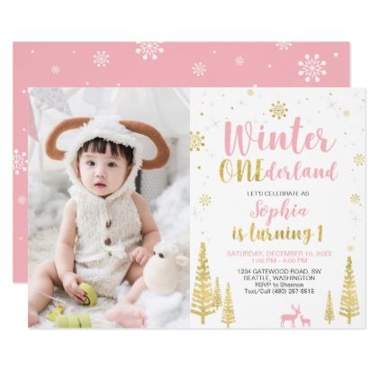 Winter Onederland, Girl 1st Photo Birthday Invitat Winter Onederland, Girl 1st Photo Birthday Invitat