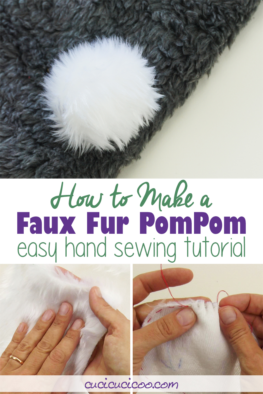 How to Make a Fur Pom Pom - Easy Hand Sewing Tutorial - Cucicucicoo Sewing Hacks, Sewing Tutorials, Sewing Crafts, Sewing Tips, Sewing Ideas, Diy Crafts, Sewing Patterns Free, Free Sewing, Easy Sewing