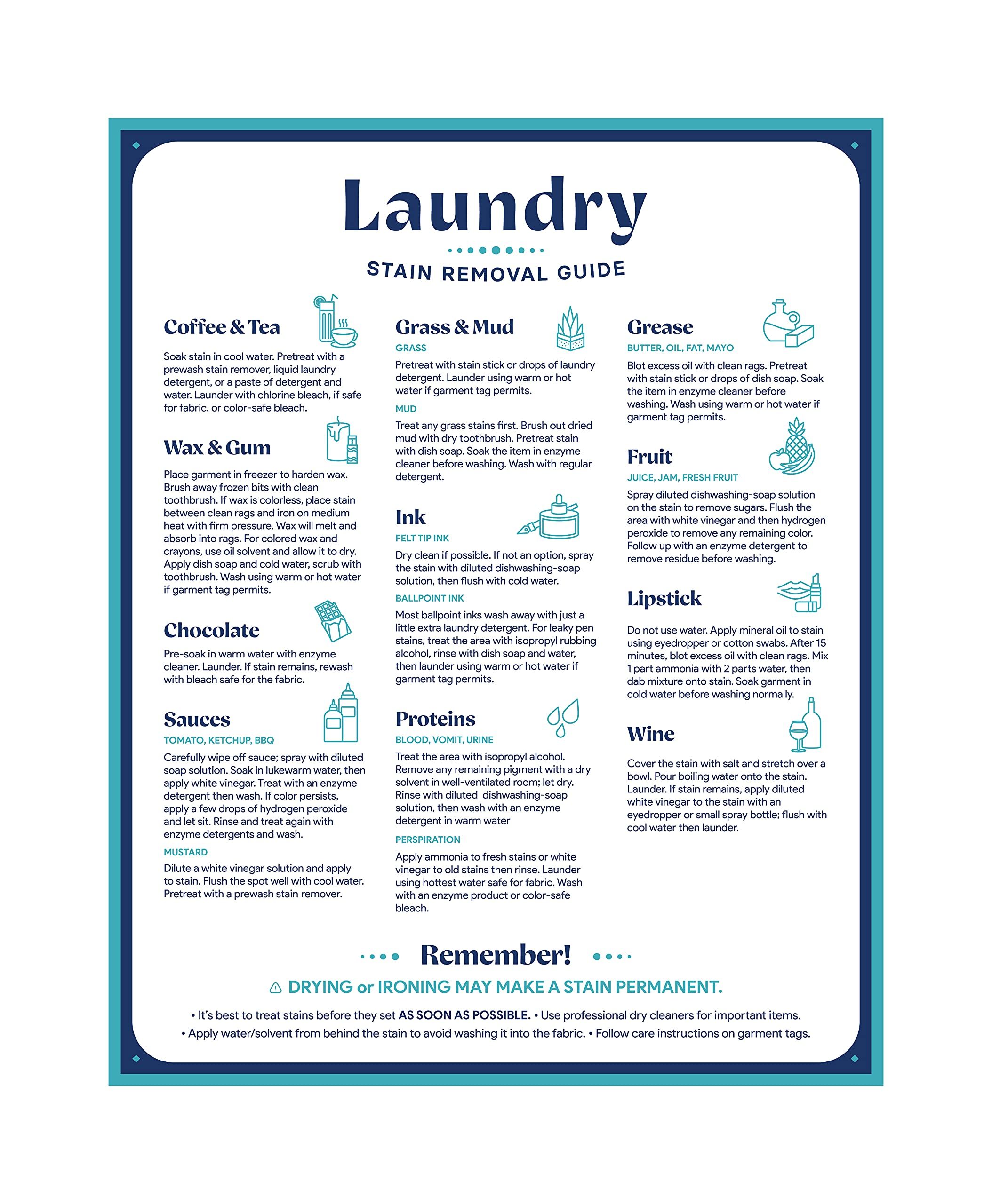 PRICES MAY VARY. Clear, Professional Advice | We've consulted dry cleaners, housekeeping pros, and garment industry experts to get you the best stain removal tips in plain English Saves Money, Saves Clothes | When spills, scraps, and stains happen, speed matters. Act fast to prevent stains from setting in and ruining clothes. Durable, Handy Magnetic Sign | This powerful magnet clings to most steel washers and dryers, so it is always easy to find when disaster strikes. Laminate printing allows th Weekly Cleaning, Household Cleaning Tips, Cleaning Checklist, Diy Cleaning Products, Cleaning Organizing, Cleaning Solutions, Kitchen Cleaning Schedule, Cleaning Hacks, Stain Removal Guide