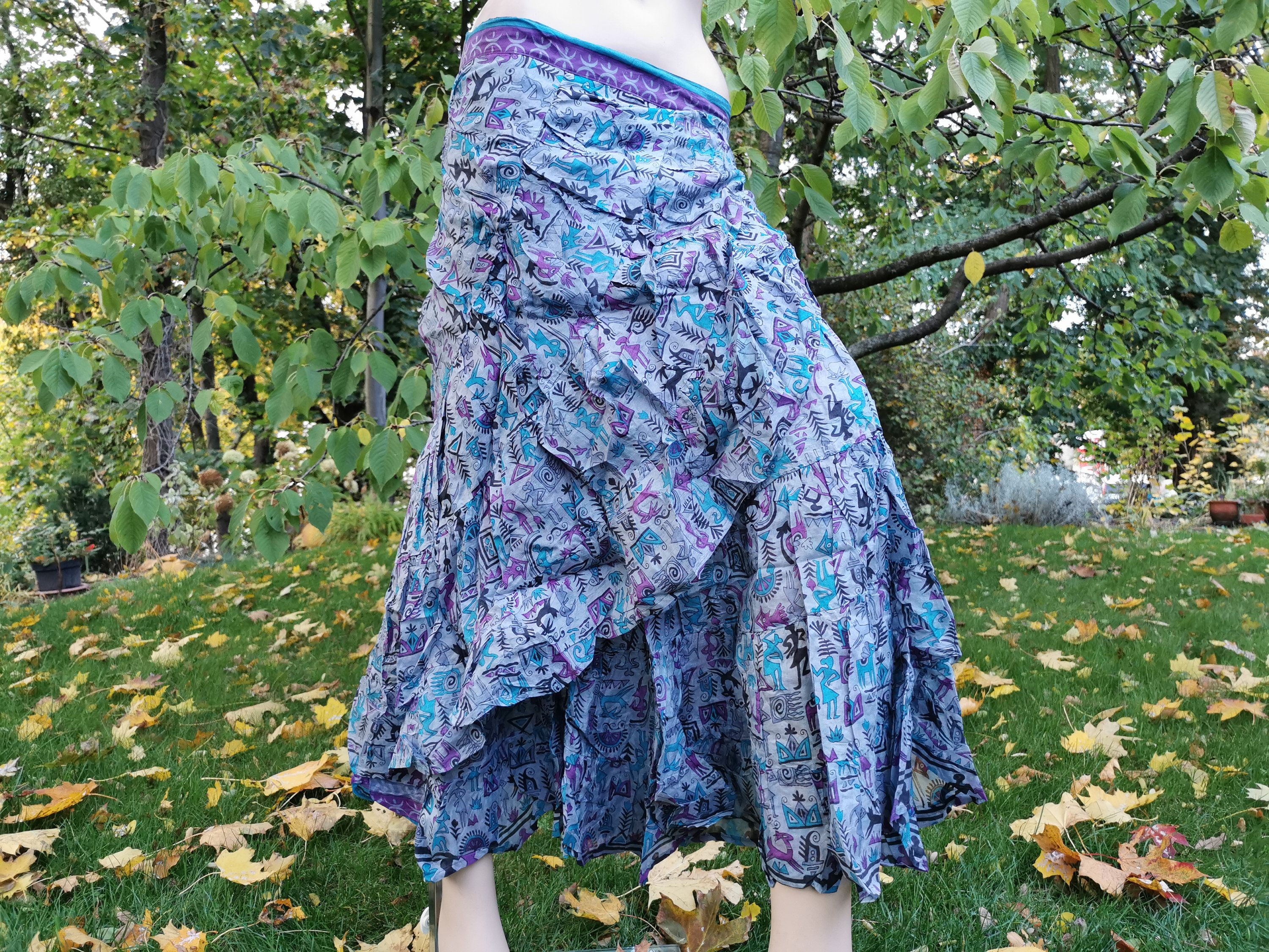 2in1 Sari balloonskirt with pockets dress size S-XL brown nature maxiskirt long wide unique upcycling vintage sarifabric silk indian goa