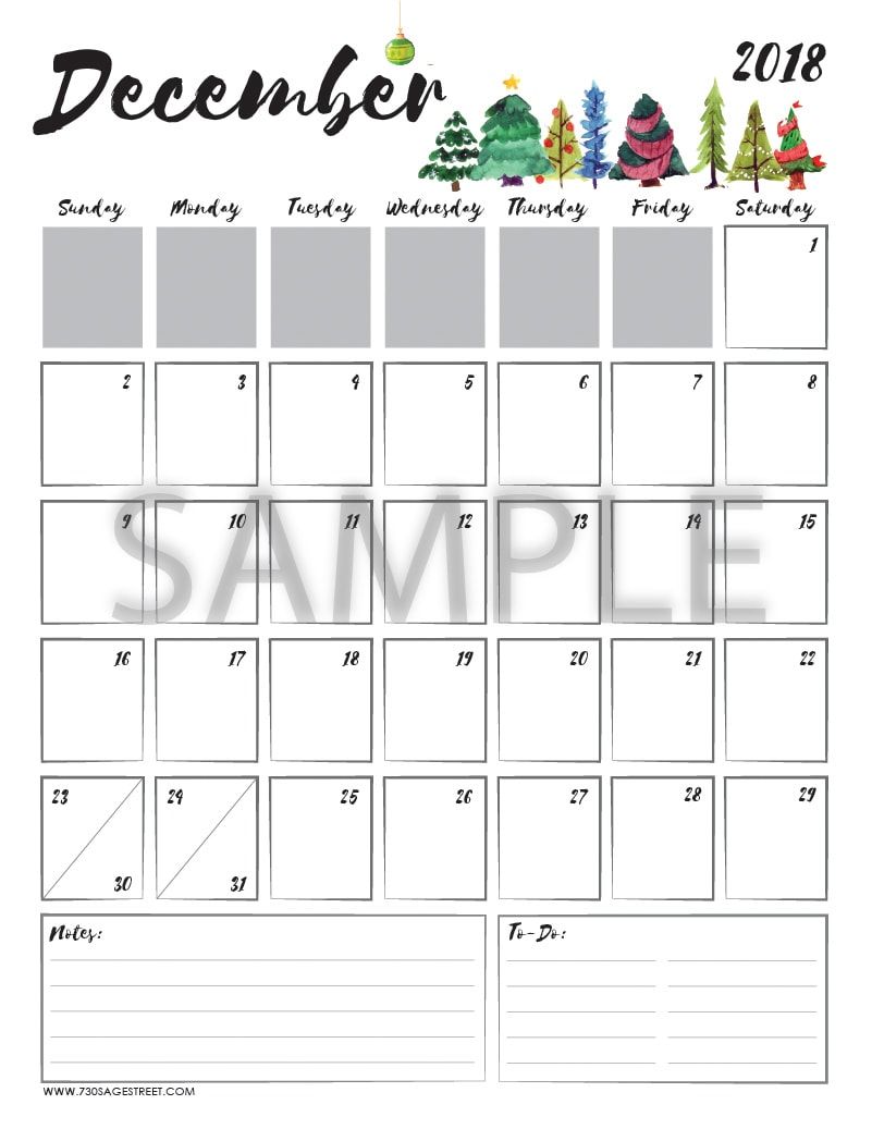 december 2018 printable calendar