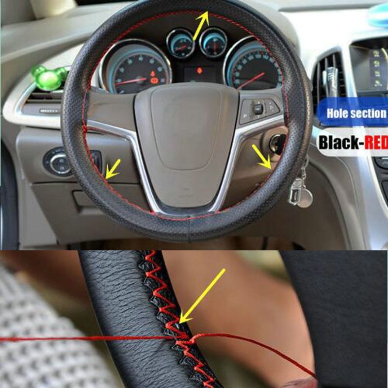 Car Truck PU Leather Steering Wheel Cover With Needles and Thread DIY Black F #Q Car Truck PU Leather Steering Wheel Cover With Needles and Thread DIY Black F #Q