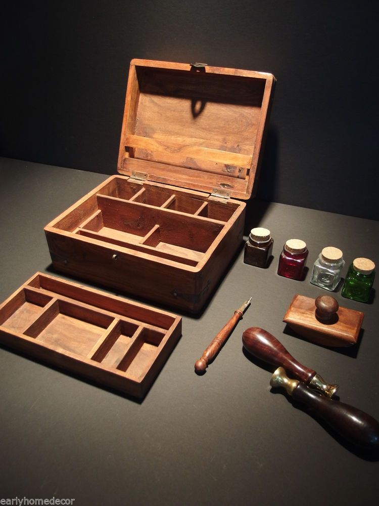 19th C Antique Vintage Style Travel Writing Wood Desk Box ... 19th C Antique Vintage Style Travel Writing Wood Desk Box ...