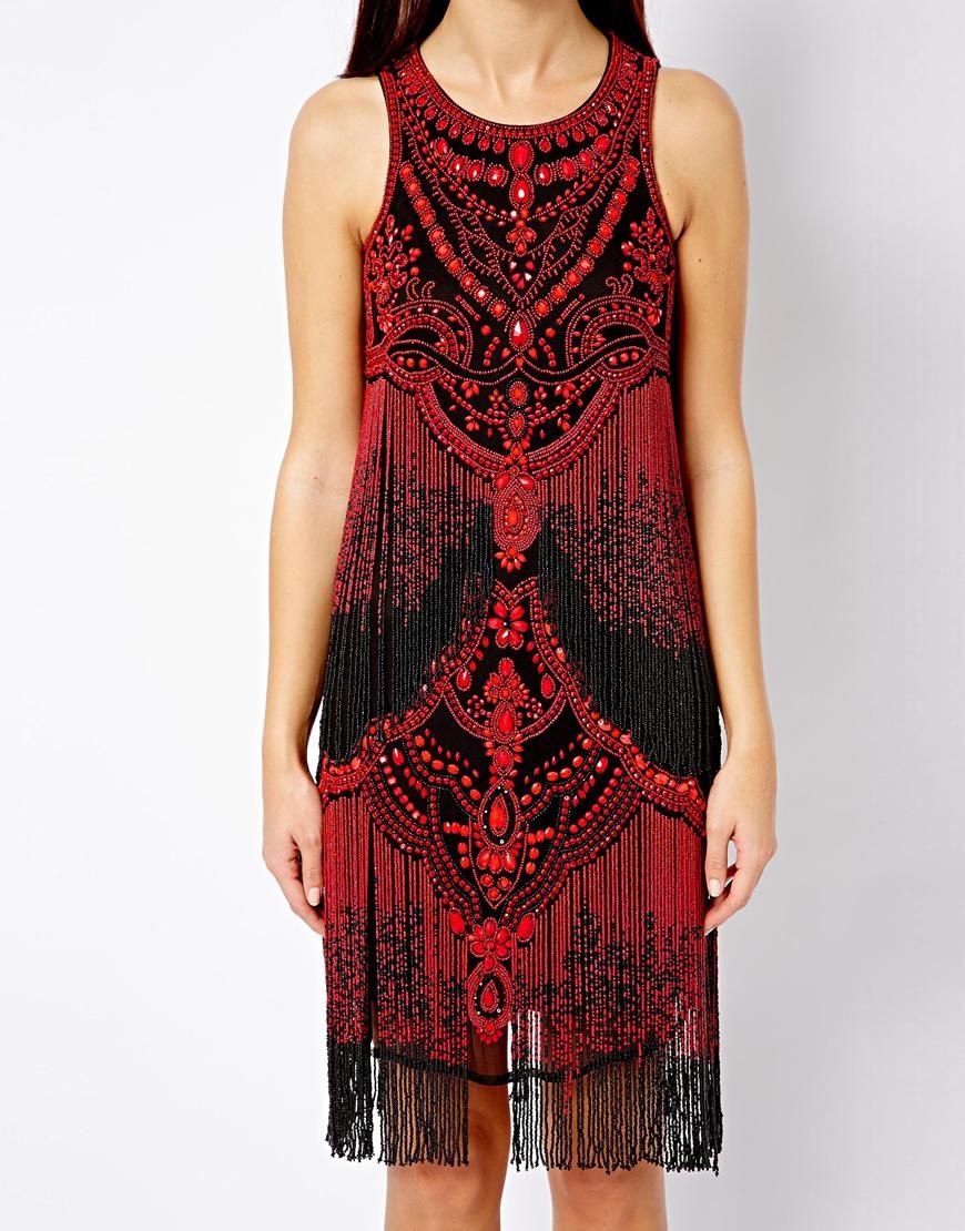 Red Beaded Fringe Dress