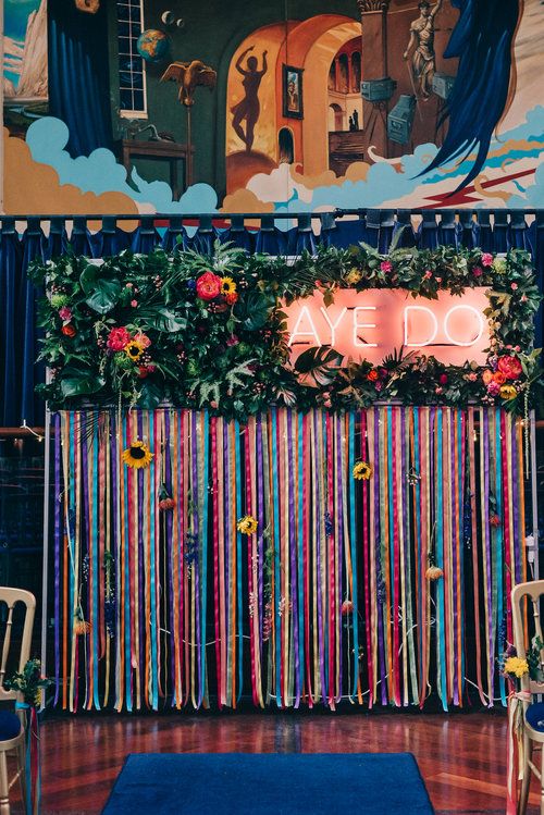 Floral Arch Wedding, Wildflower Wedding, Wedding Colors, Wedding Flowers, Ribbon Backdrop, Summer Wedding Photos, Ceremony Arrangement, Briar Rose