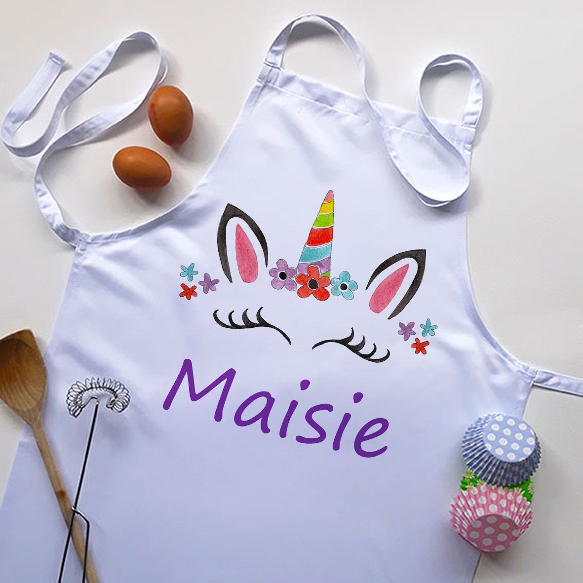 Personalized Kids Apron with Utensils Rolling Pin Spoon Embroidery Design
