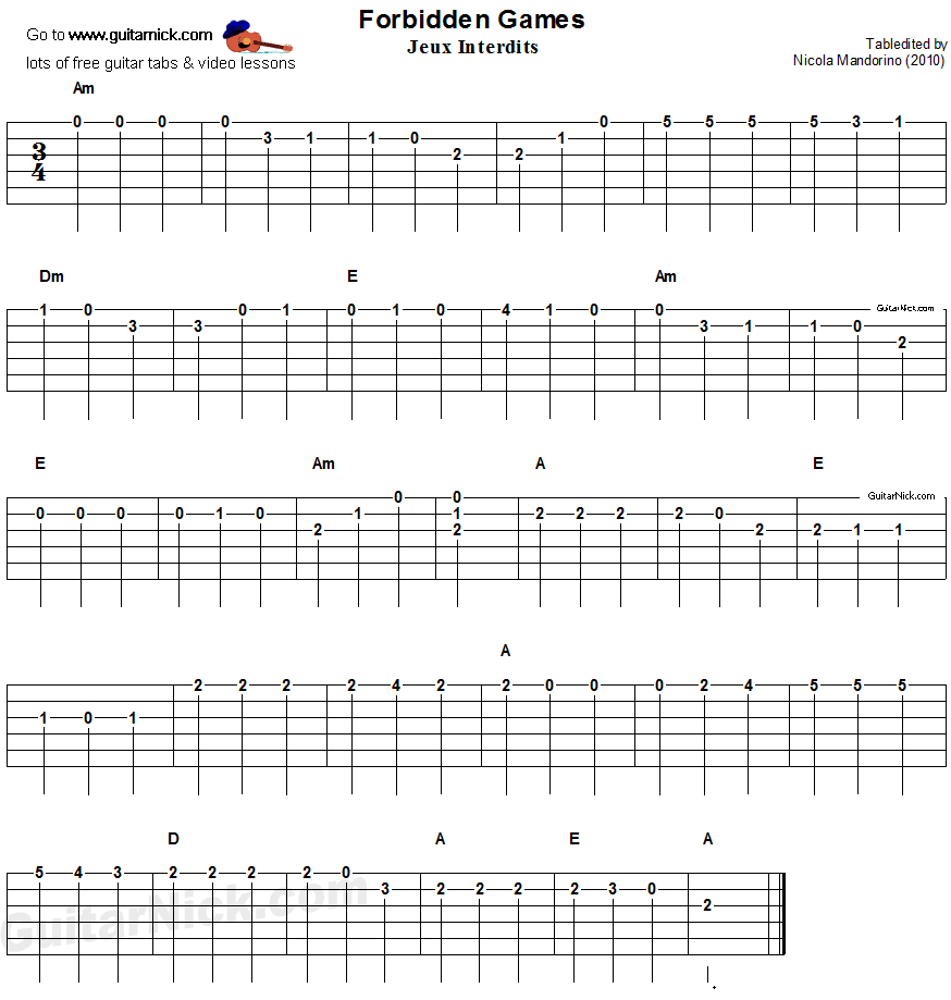 jeux interdits tablatures jeux interdits tablatures