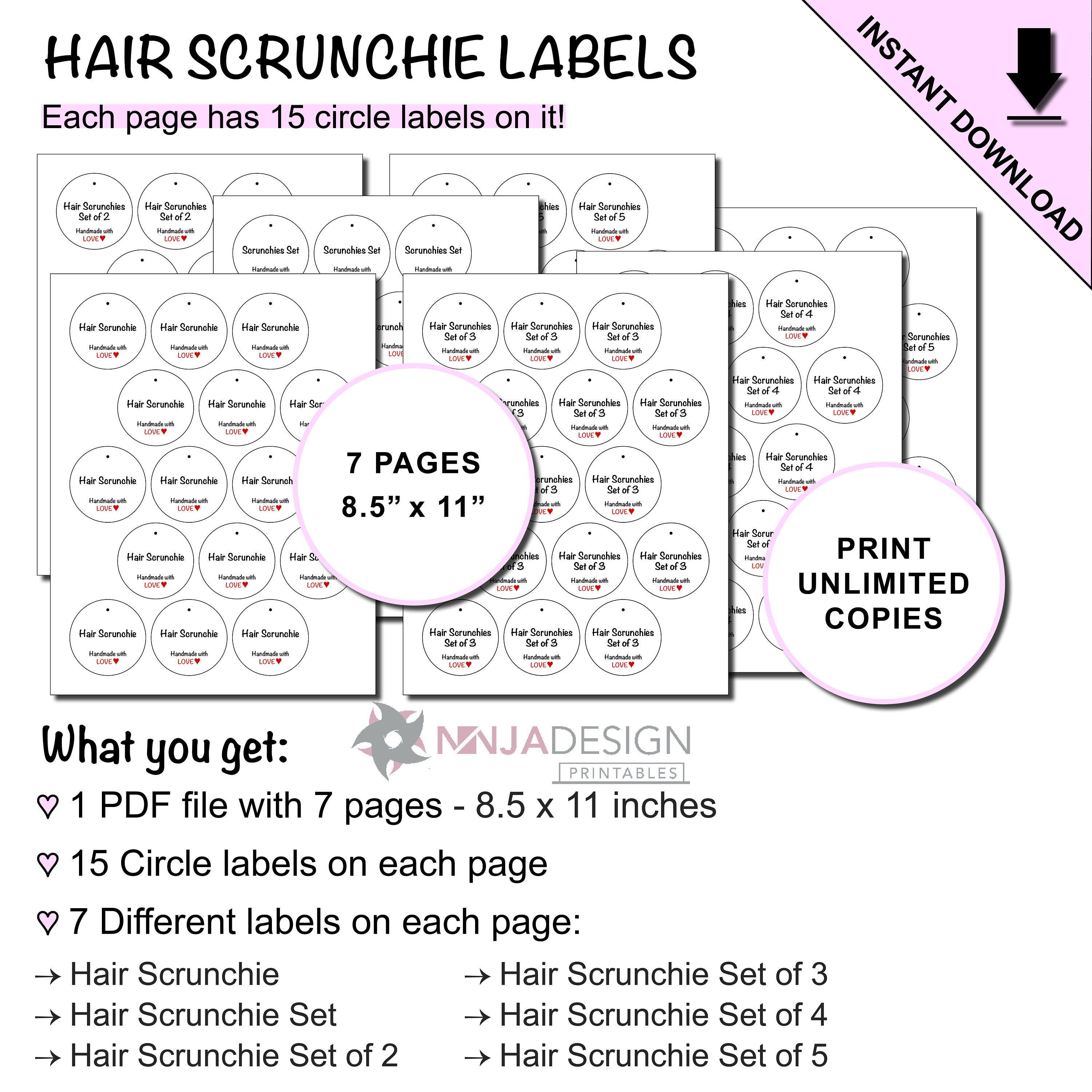 Download Printable Handmade Scrunchies Label for Handmade Hair Scrunchies Business | Circle tags by ...
