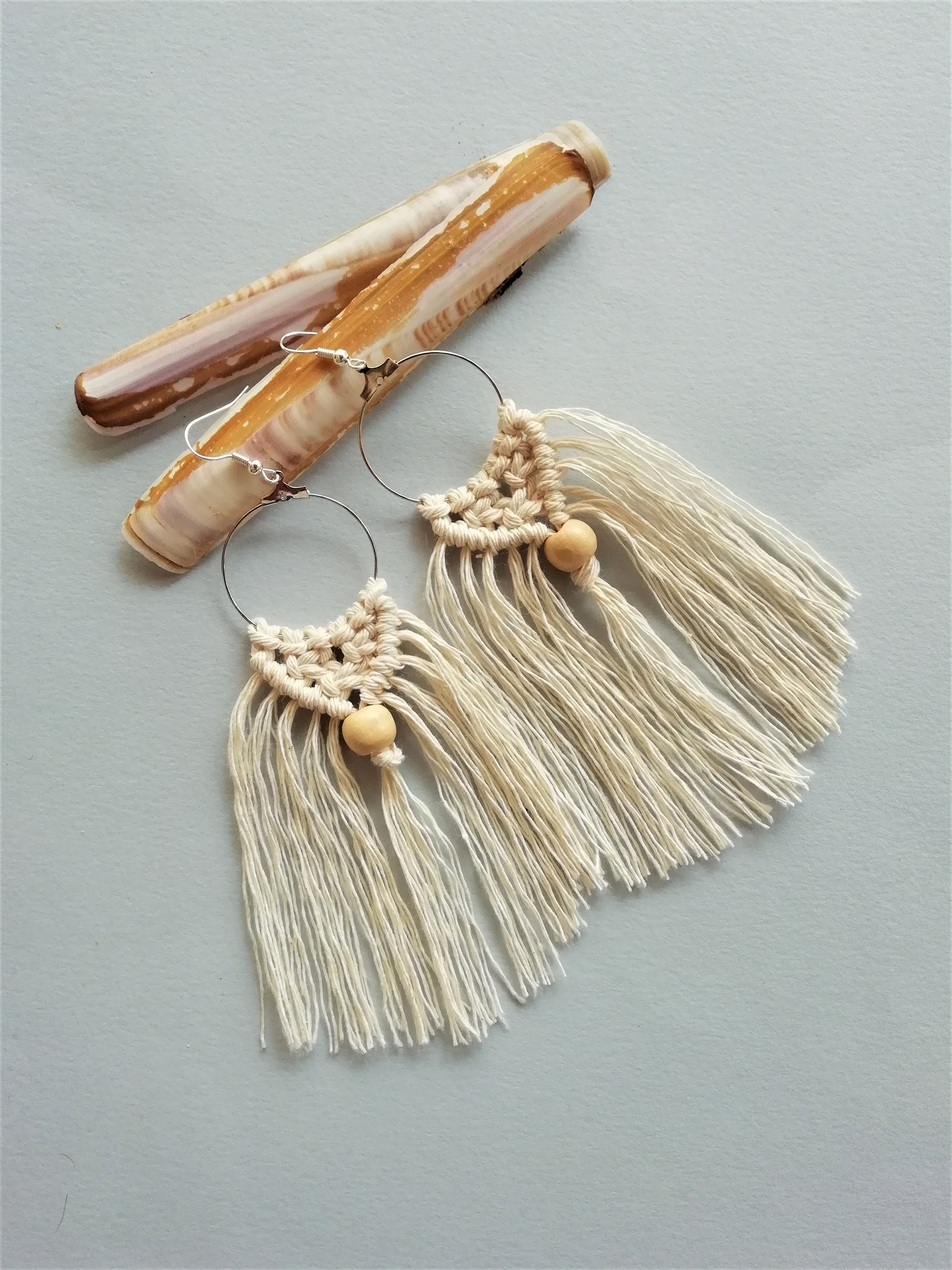 Wood Earrings Boho Macrame Earrings Macrame Earrings